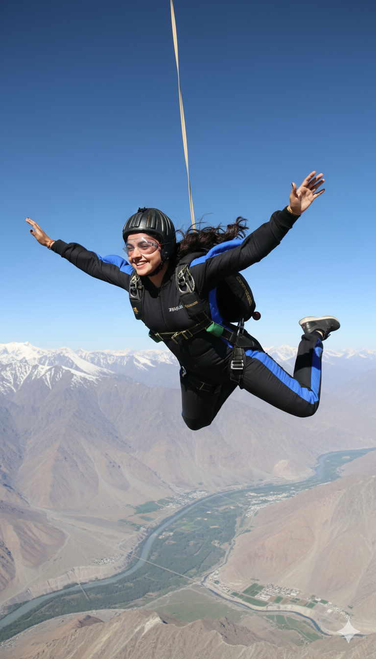 Maanviya skydiving joyfully